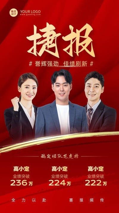 金融保险开门红团队表彰虎兔榜喜报多人手机海报