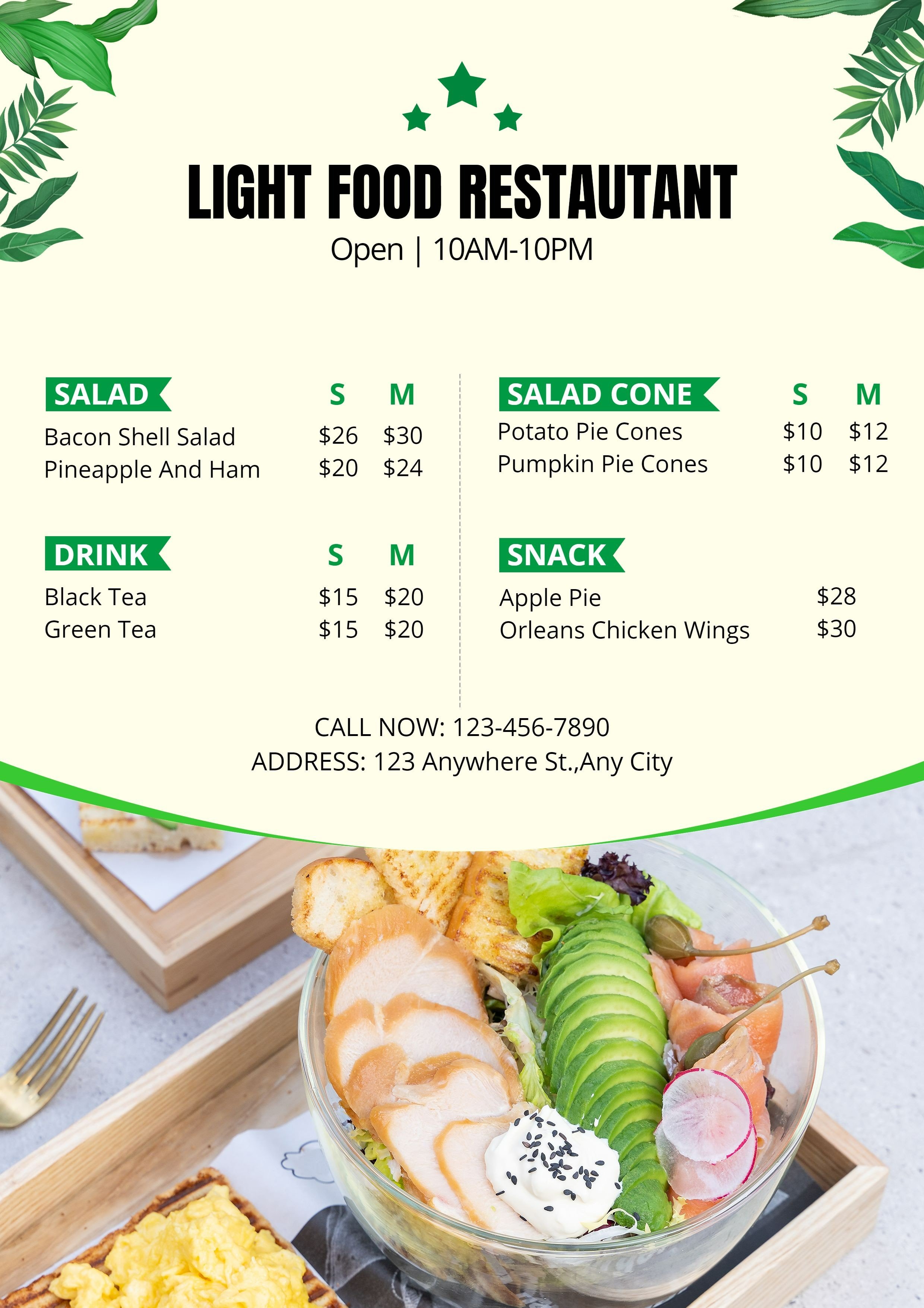 Healthy Light Food Restaurant Dinning Salad Bar Menu