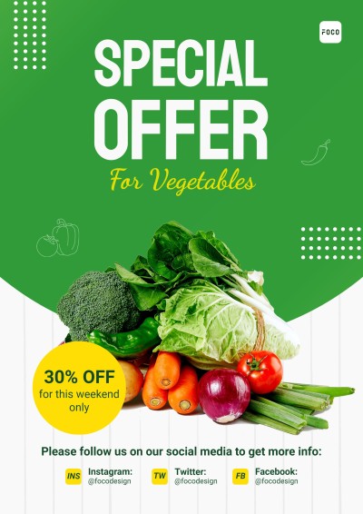Fresh Vegetables Groceries Food Supplies Discount Promo Advertising Poster