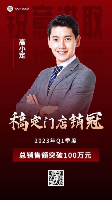 微商门店销售业绩表彰喜报人物手机海报预览效果