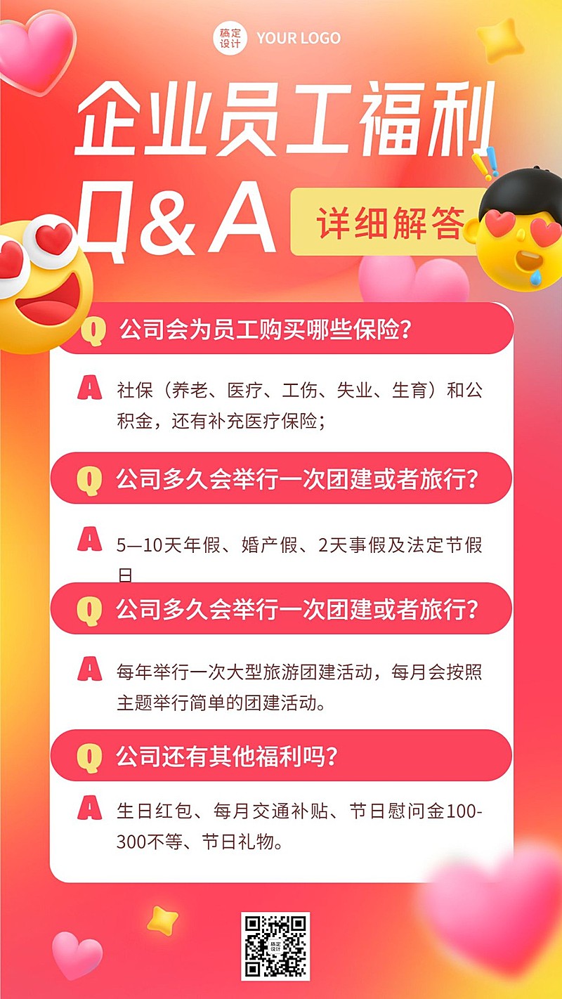 企业招聘问题企业员工福利问答Q&A手机海报
