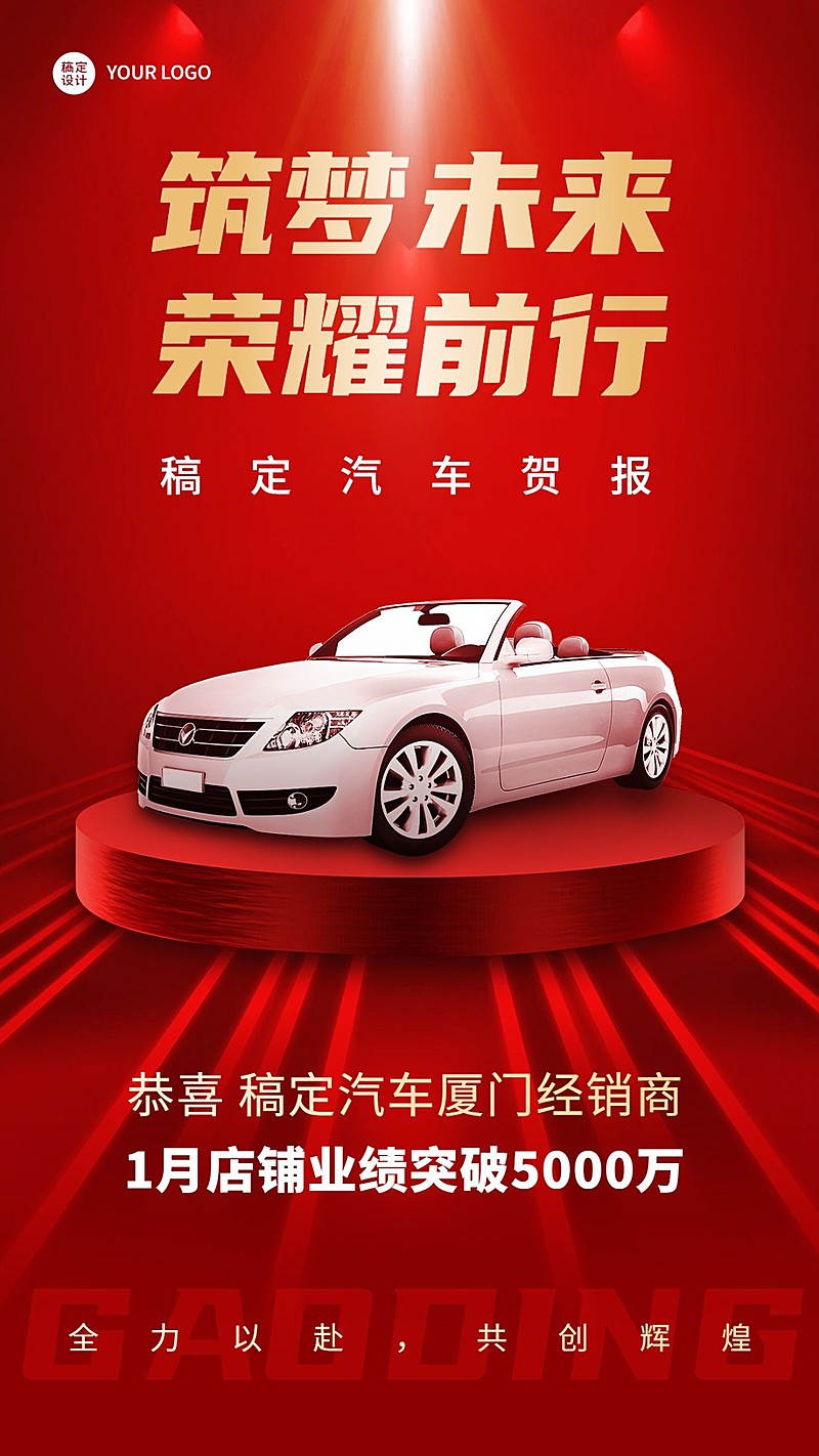 汽车汽配店铺业绩喜报大气合成红金手机海报