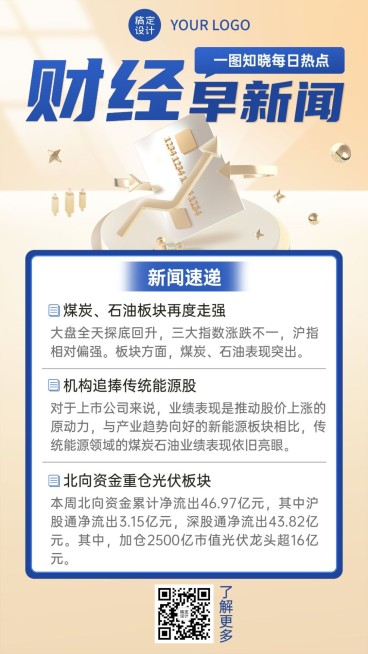 金融财经新闻早报行业资讯3D手机海报预览效果