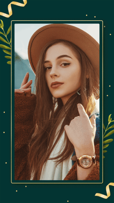 Luxury Style Gold Rectangle Element Hat Woman Instagram Story Video