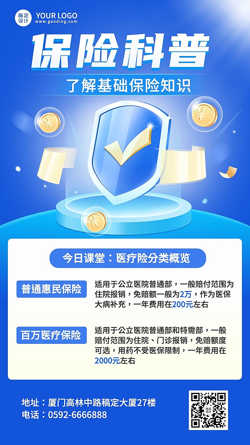 金融保险基础知识科普2.5D手机海报