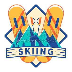 旅游元素装饰贴纸-SVG-滑雪