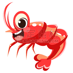 手绘-卡通风海洋动物元素-虾