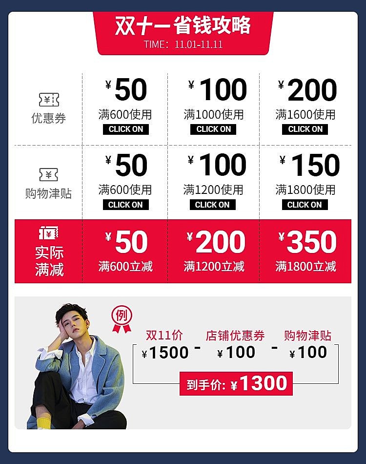 双十一大促鞋服时尚简约电商优惠券