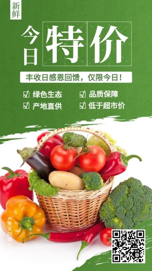 蔬菜水果农民丰收节降价清新海报