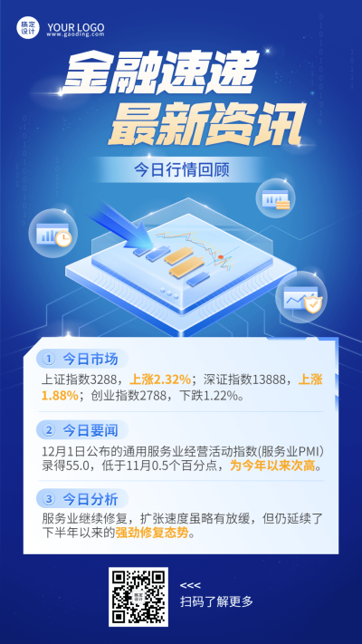 金融证券股市最新行情资讯2.5D手机海报