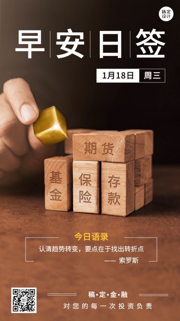 金融保险早安日签问候正能量创意手机海报预览效果