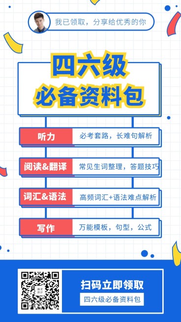 英语四六级资料包裂变海报预览效果