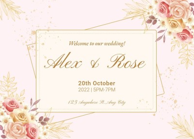 Literary Hand Painted Flowers Decorate Gold Rectangle Frame Text Wedding Card