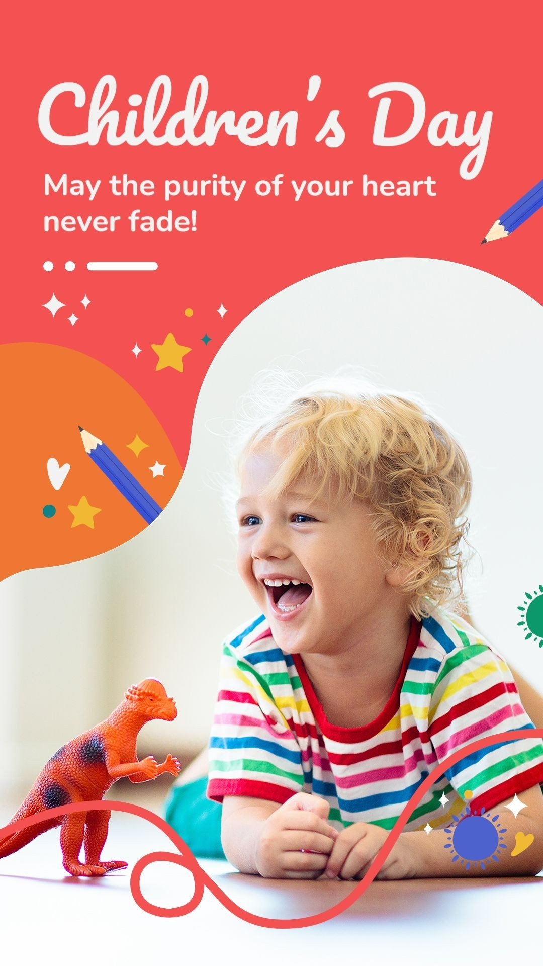 Cute Stars Decorate Brazil Children's Day Laughing Boy Illustration Instagram Story