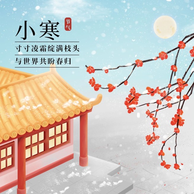 小寒节气祝福插画中国风方形海报预览效果