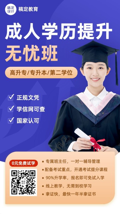 教育培训成人学历提升招生宣传手机海报