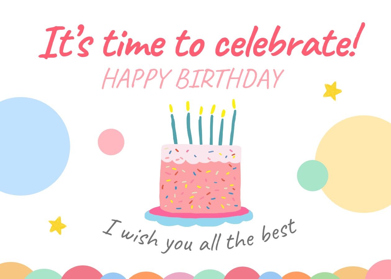 Cute Hand Painted Colorful Cake Birthday Card