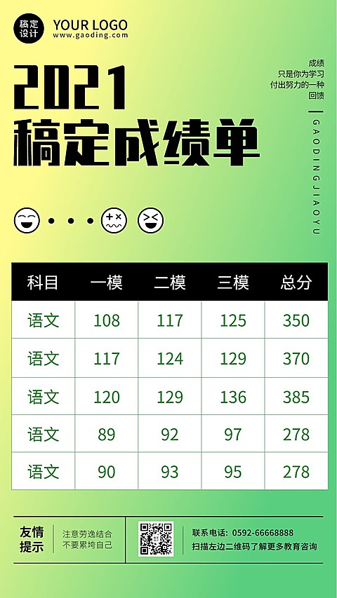 各科成绩单成绩表酸性竖版海报
