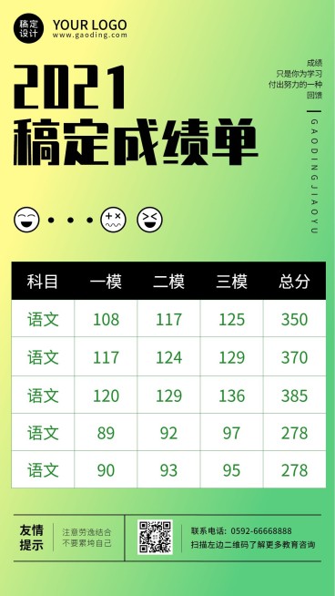 各科成绩单成绩表酸性竖版海报预览效果