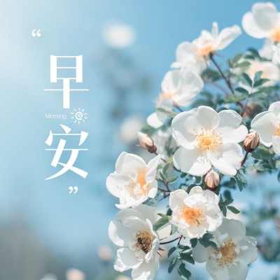 唯美早安问候日签方形海报