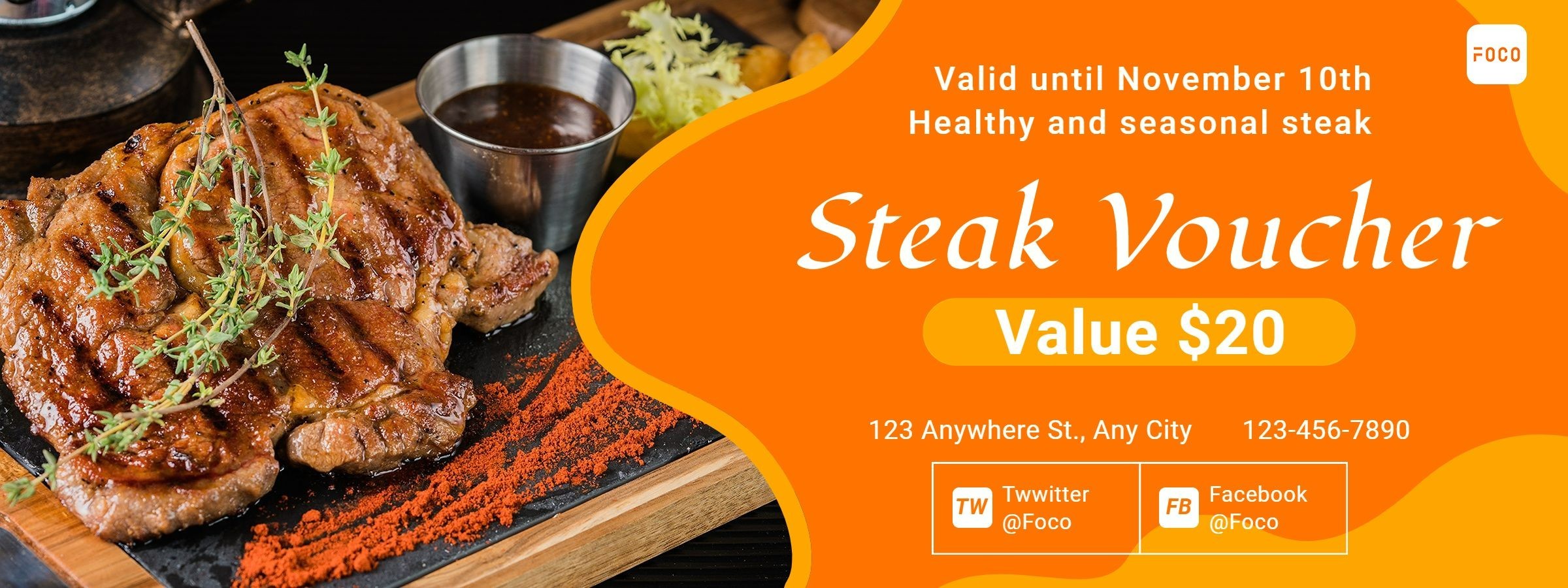 Steak Restaurant Food Voucher Discount Coupon