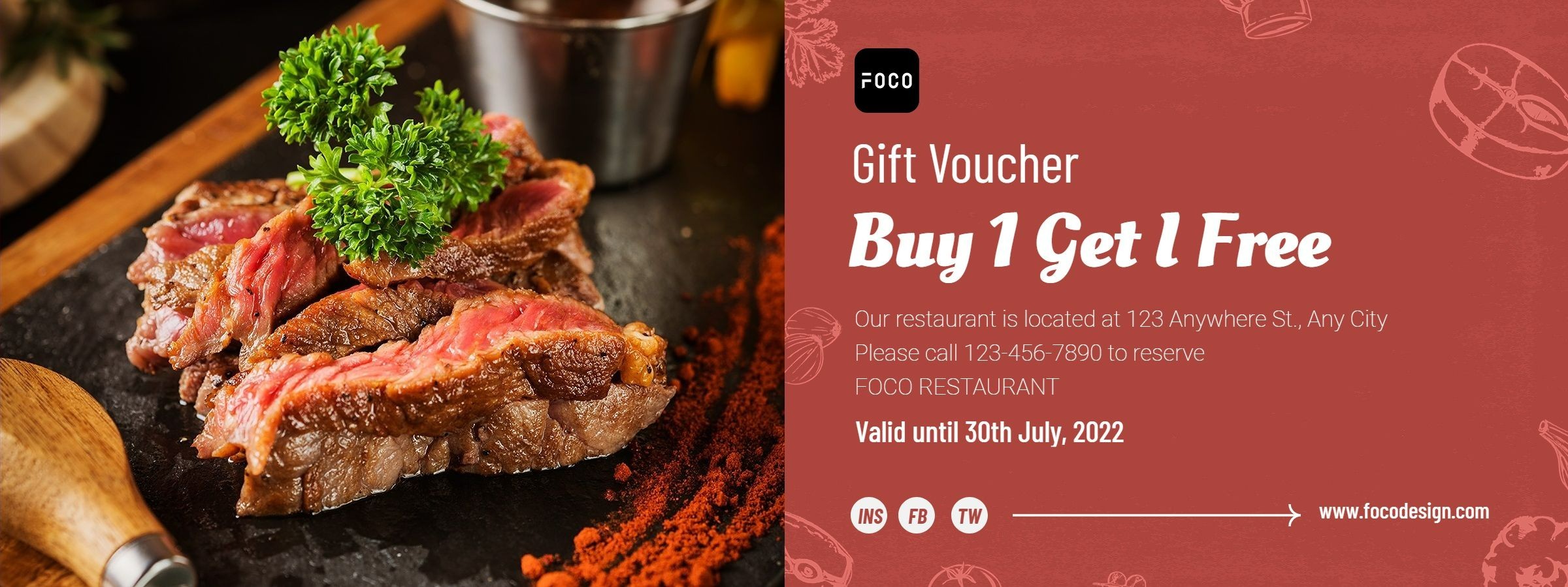 Restaurant Buy One Get One Free Food Voucher Discount Coupon
