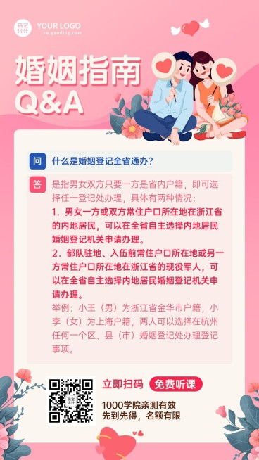 政务民政局婚姻指南民生手机海报预览效果