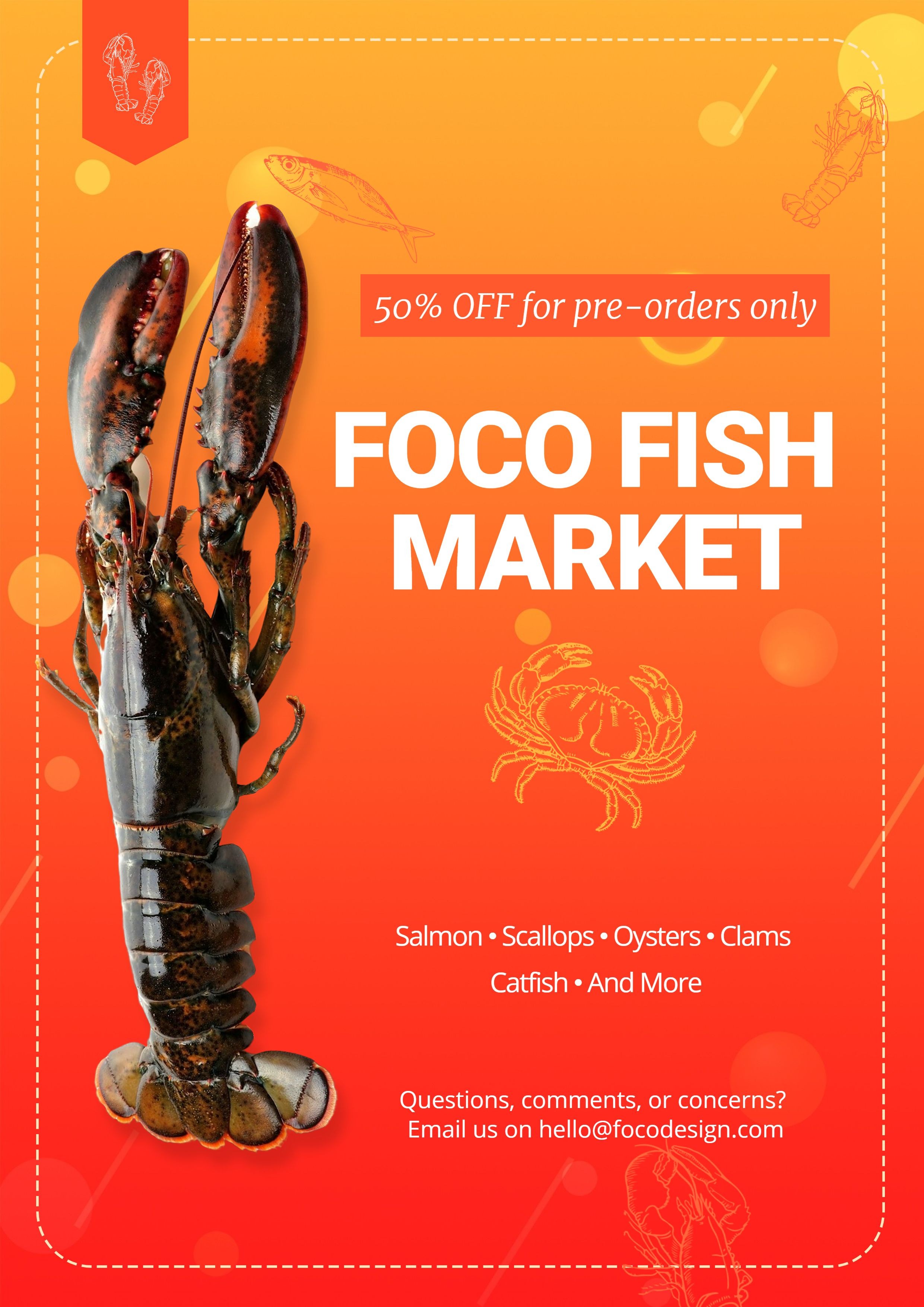 Seafood Lobster Groceries Food Sale Promo Advertising Poster