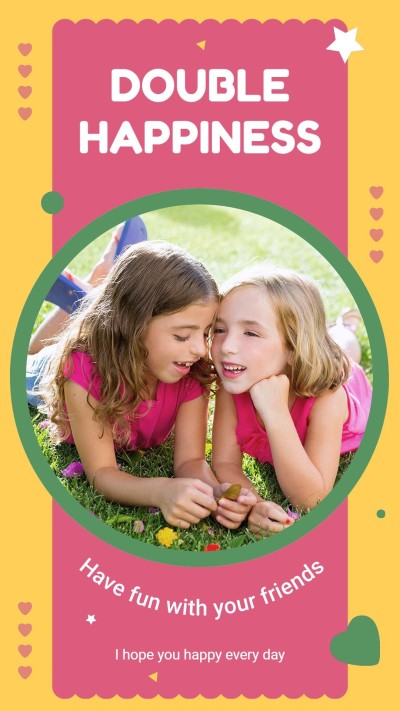 Retro Green Circle Frame Kids Photos Instagram Story