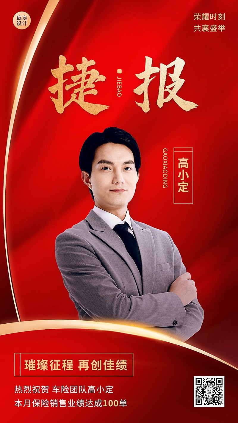 金融保险销售业绩表彰喜报人物手机海报