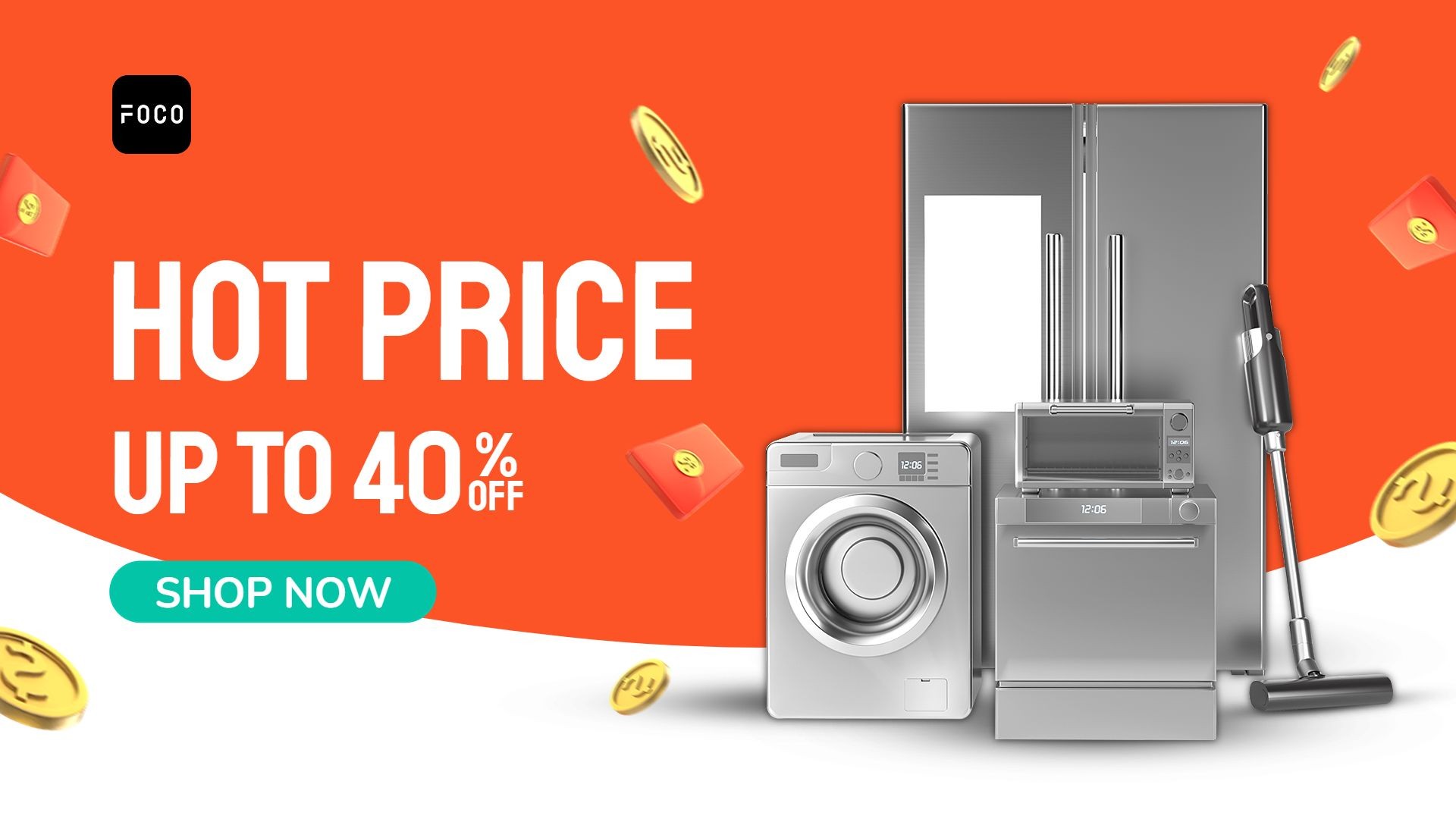 Gold Coin Shopee 9.9 Home Electronic Appliances Discount Sale Promo Ecommerce Banner预览效果