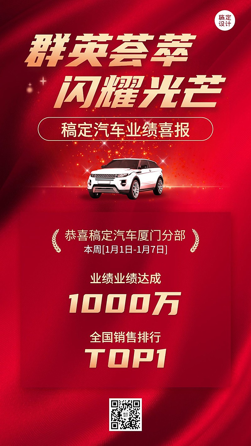 汽车店铺业绩喜报大气红色手机海报