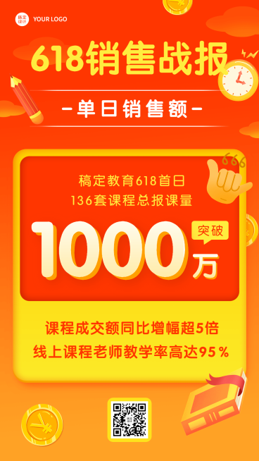 618年中大促教育行业喜报战报手机海报预览效果