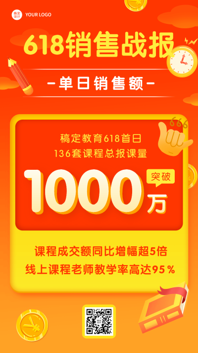 618年中大促教育行业喜报战报手机海报