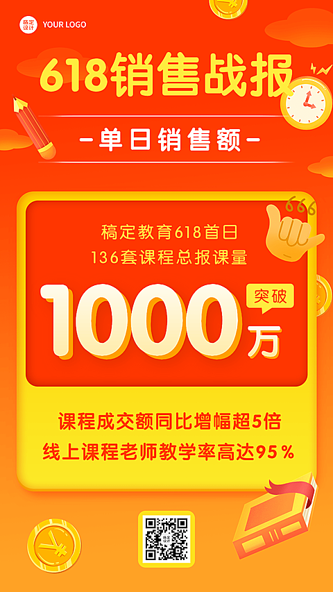 618年中大促教育行业喜报战报手机海报
