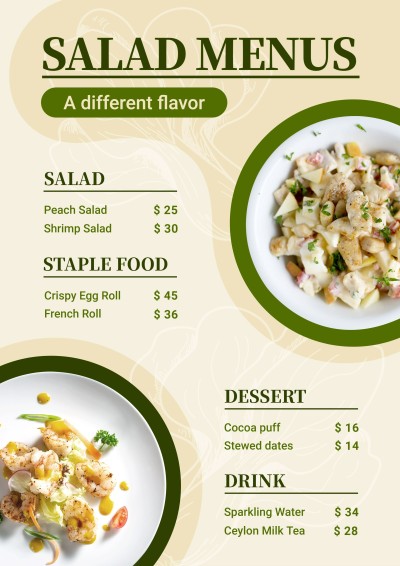 Simple Hand Painted Vegetables Pattern Healthy Light Food Sale Menu
