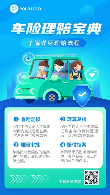 金融保险理赔流程介绍插画手机海报预览效果