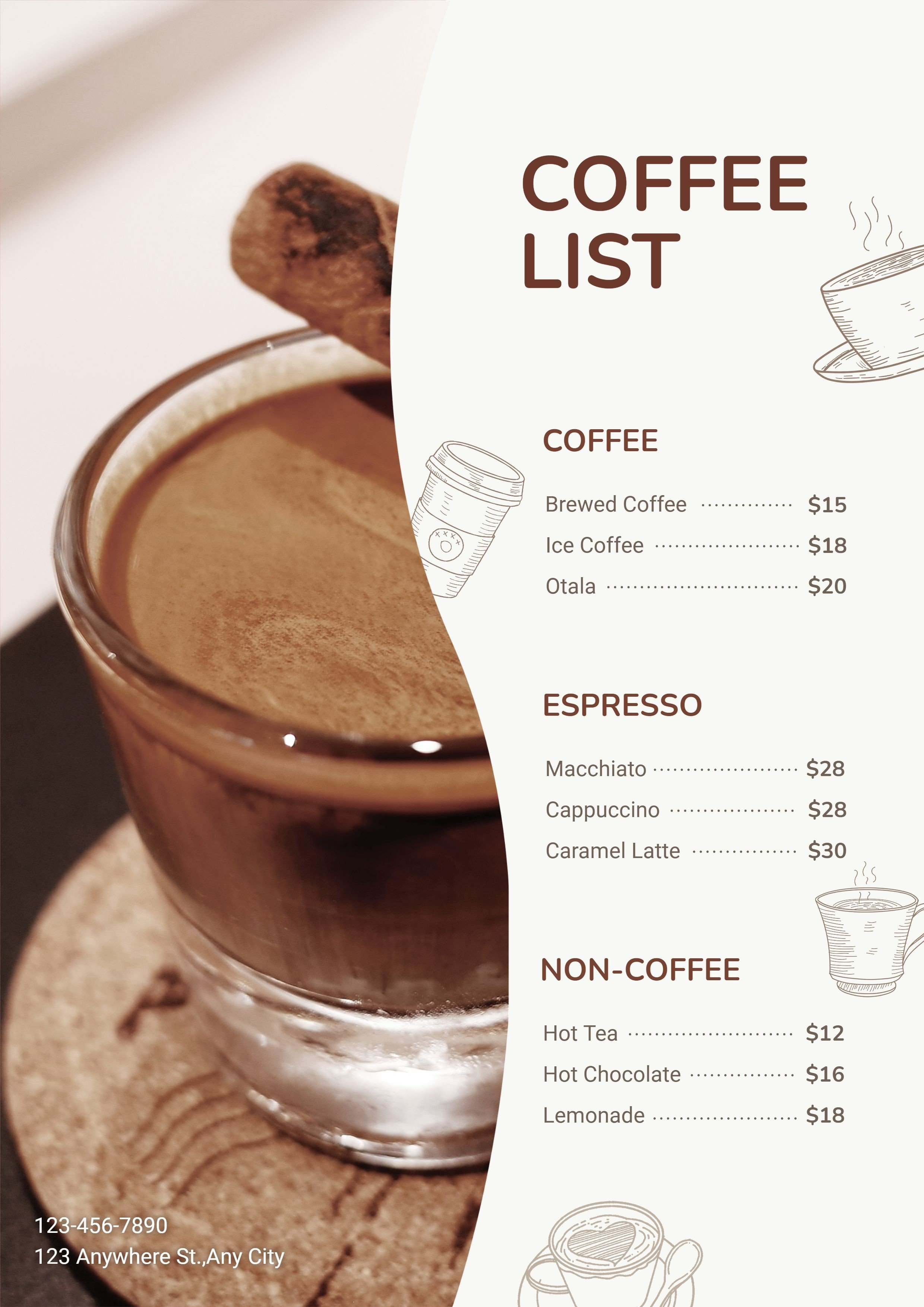 Simple Hand Painted Coffee Drinks List Menu预览效果