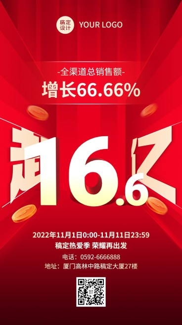 企业商务业绩喜报战报手机海报预览效果