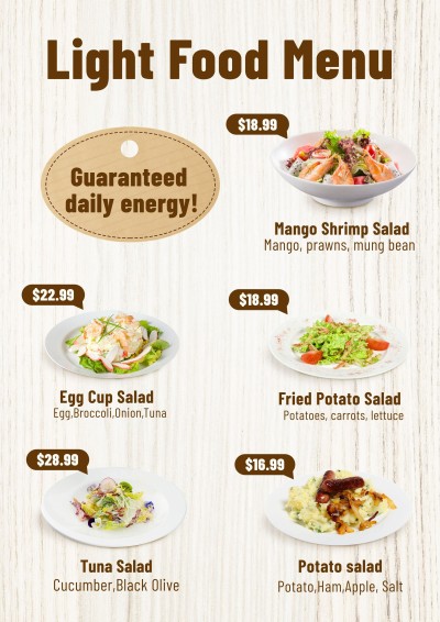 Simple Wood Background Light Food Salad Menu