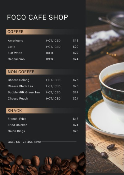 Simple Fashion Brush Pattern Coffee Shop Cafe Drinks Menu