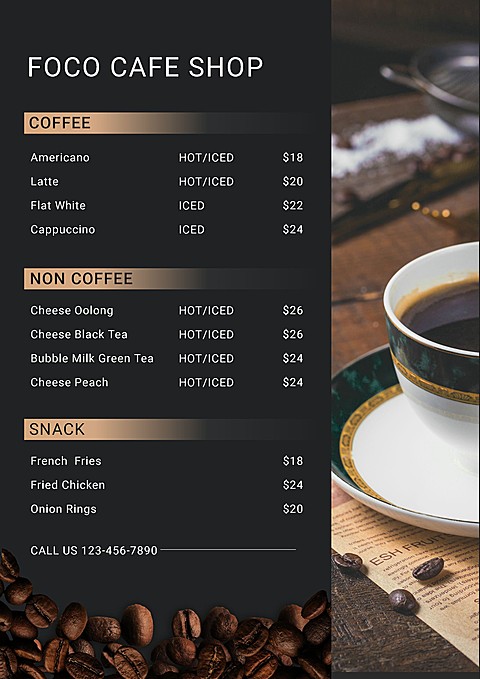 Simple Fashion Brush Pattern Coffee Shop Cafe Drinks Menu