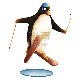 手绘-运动企鹅动物贴纸-滑雪1