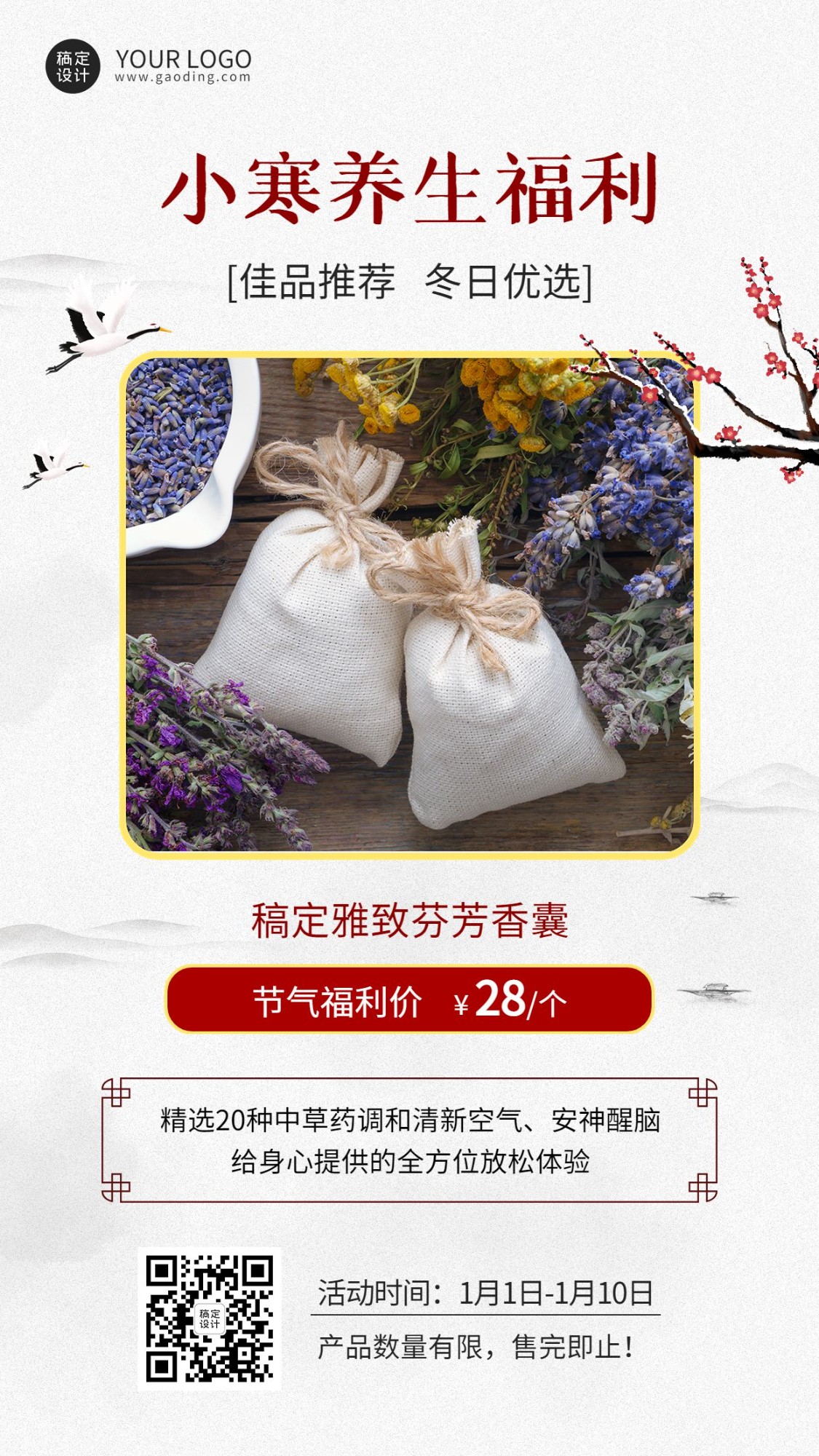 小寒节气养生产品营销展示中国风手机海报预览效果