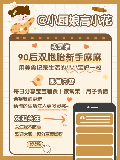 可爱插画手帐美食博主频道自我介绍小红书配图预览效果