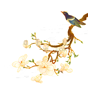 手绘-中国风植物花卉贴纸-花鸟