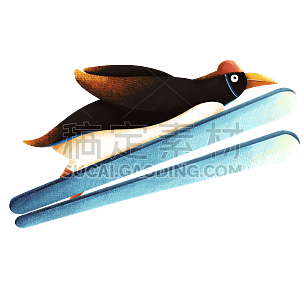 手绘-运动企鹅动物贴纸-滑雪2