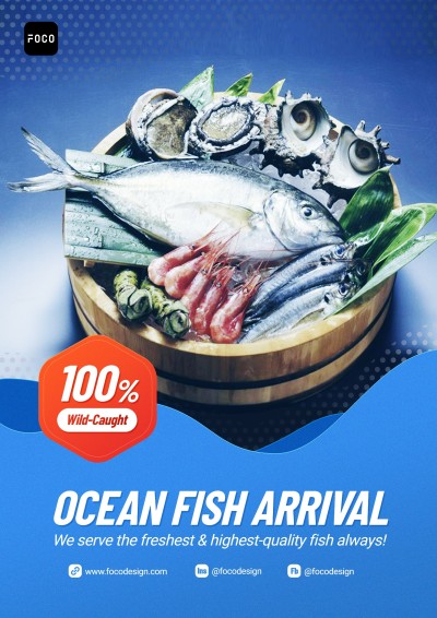 Fish and Seafood Groceries Food Sale Promo Advertising Poster