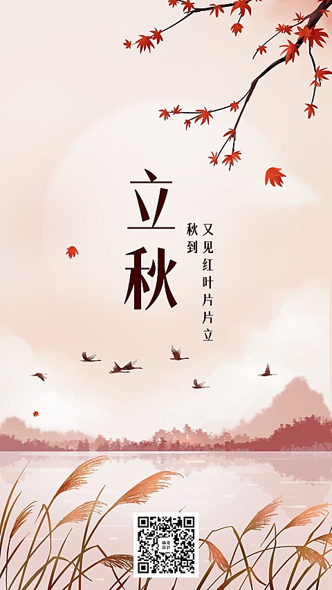立秋节气/中国风/插画/手机海报