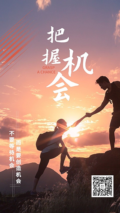 金融保险正能量励志把握机会排版海报
